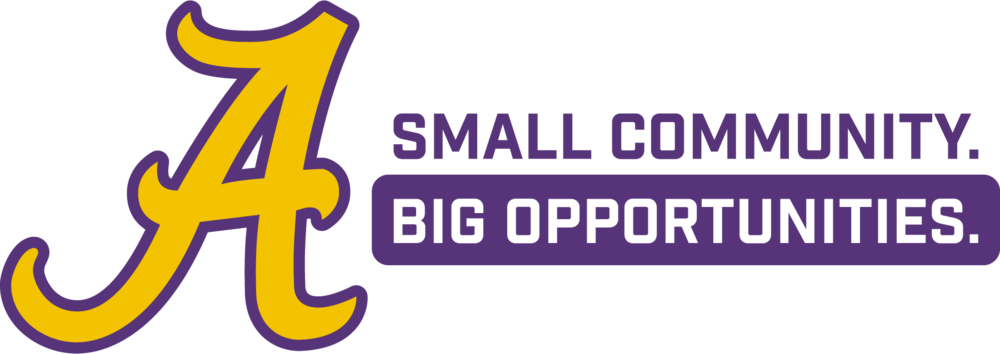 Large gold A, small purple words small community, big opportunities
