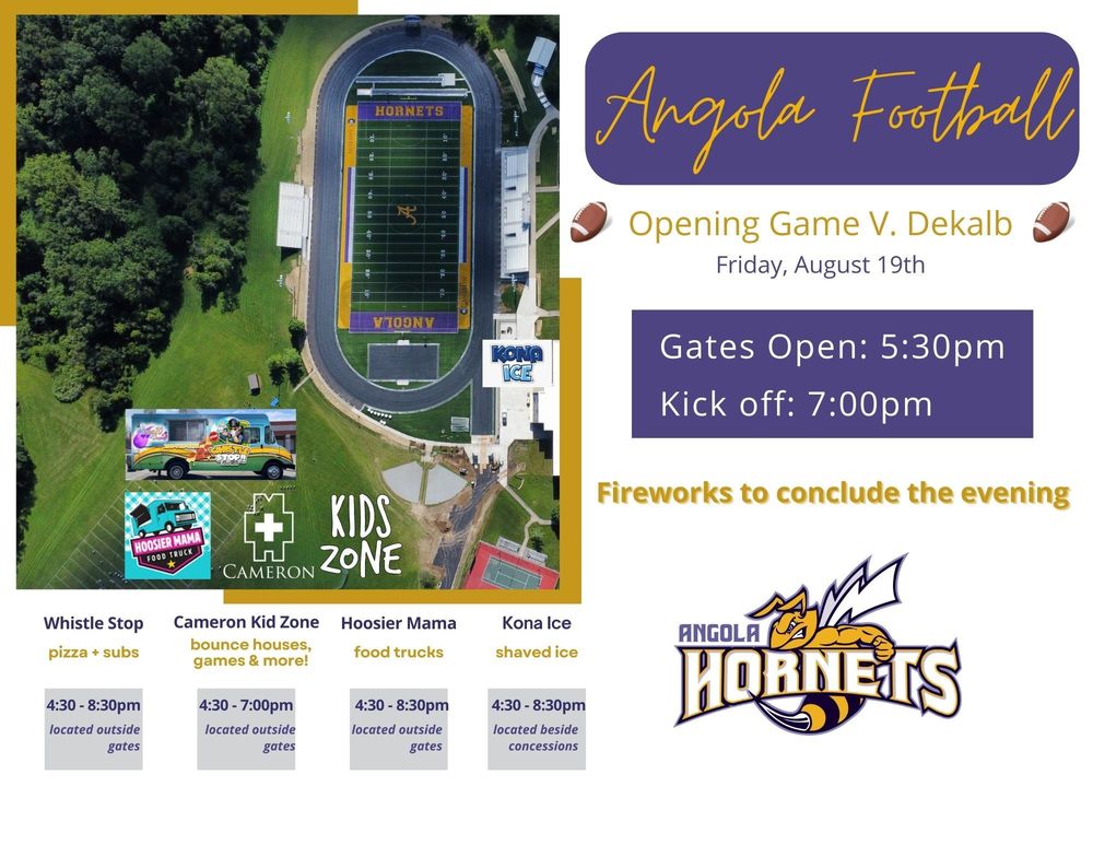 Flier for kickoff game celebration with a picture of the new football field