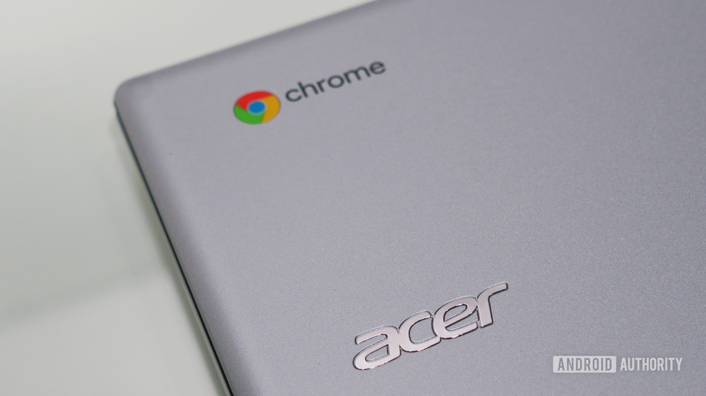 Chromebook with the Chrome Logo and the acer brand name on the cover