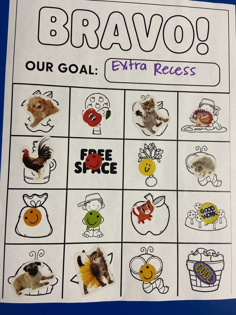 Full bingo card to earn extra recess!