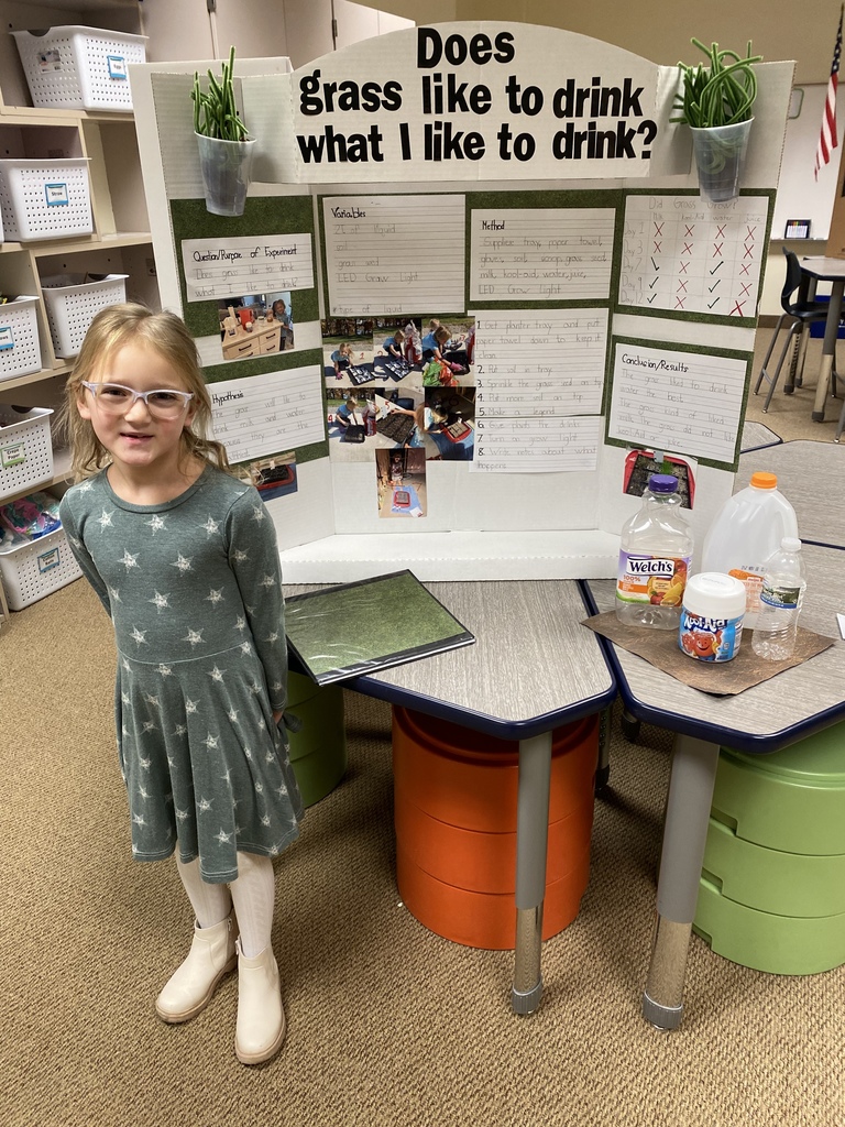 Student poses by her science fair project