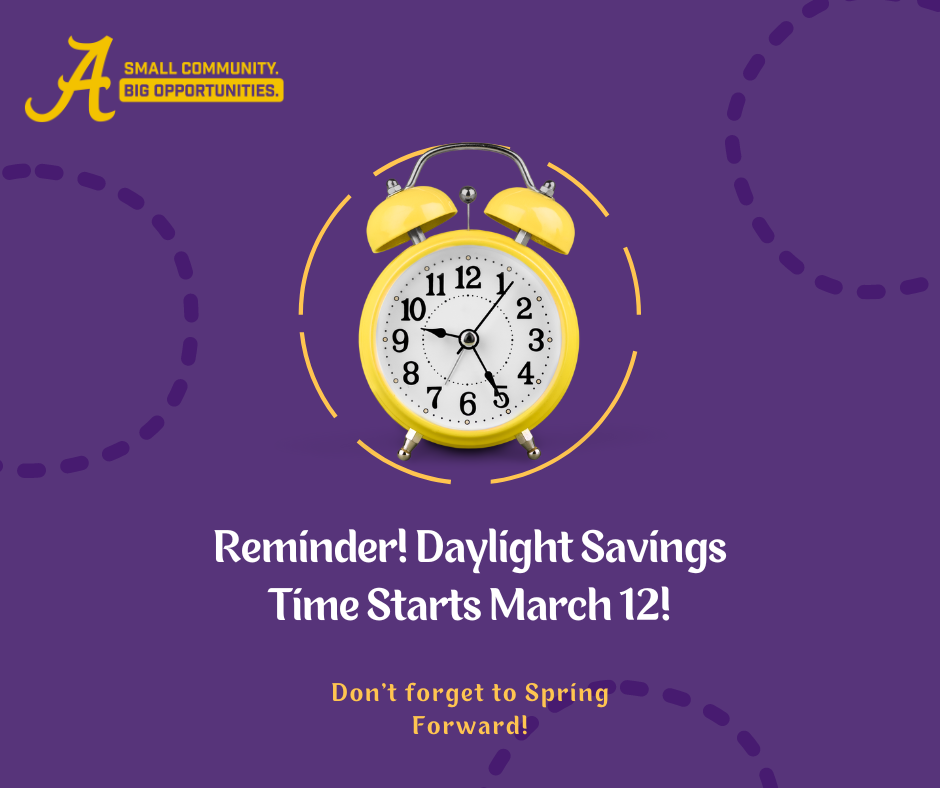 Yellow Clock on a purple backgroound, reminder of daylight savings time