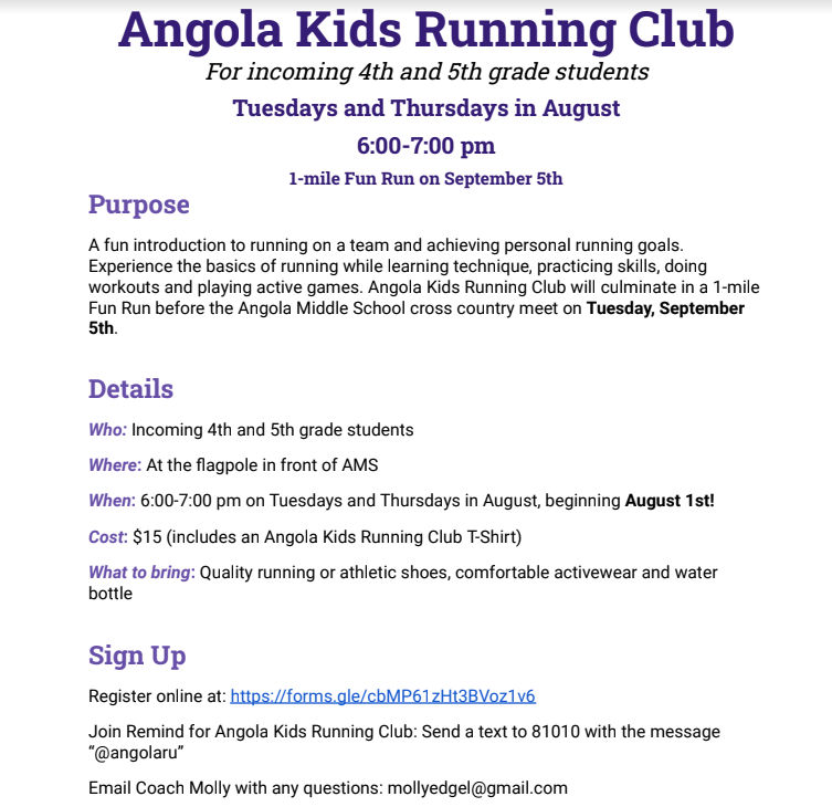 Angola Kids Running Club Information